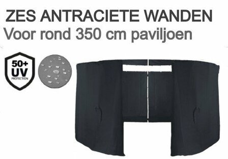 Zijwanden voor Rond Partytent - 350 - Antraciet - Voor paviljoen