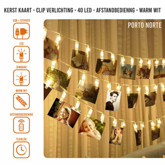 Foto Knijpers - 40 LED - Afstandbedienng - Warm wit