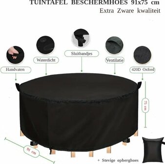 El Jardin - Tafelhoes Tuinmeubelhoes - 91 cm x 75 cm - Beschermhoes Tuintafel Rond - Oxford 600D