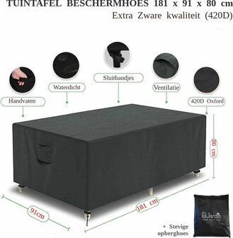 El Jardin - Tafelhoes Tuinmeubelhoes - 181 cm x 91 cm x 80 cm - Beschermhoes Tuintafel Rechthoek - Oxford 600D