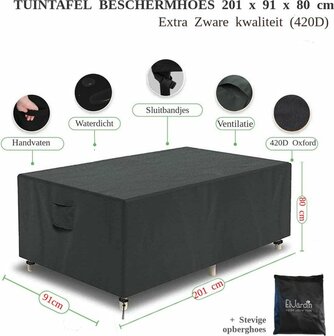 El Jardin - Tafelhoes Tuinmeubelhoes - 201 cm x 91 cm x 80 cm - Beschermhoes Tuintafel Rechthoek - Oxford 600D