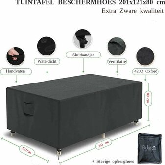 El Jardin - Tafelhoes Tuinmeubelhoes - 201 cm x 121 cm x 80 cm - Beschermhoes Tuintafel Rechthoek - Oxford 600D