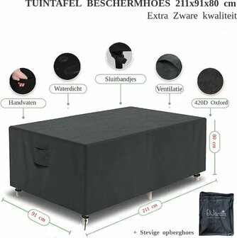 El Jardin - Tafelhoes Tuinmeubelhoes - 211 cm x 91 cm x 80 cm - Beschermhoes Tuintafel Rechthoek - Oxford 600D