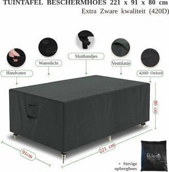 El Jardin - Tafelhoes Tuinmeubelhoes - 221 cm x 91 cm x 80 cm - Beschermhoes Tuintafel Rechthoek - Oxford 600D