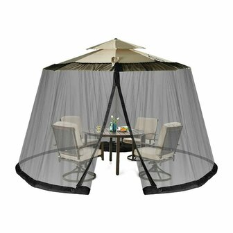 El Jardin - Zwart - insectennet voor Parasol  300 - 350 Diameter  -  240 cm (H) - Met verzwarings tube buis - Insectenhor - Muggengaas - Mosquito net - Muggennet