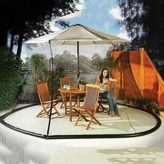 El Jardin - Zwart - insectennet voor Parasol  300 - 350 Diameter  -  240 cm (H) - Met verzwarings tube buis - Insectenhor - Muggengaas - Mosquito net - Muggennet