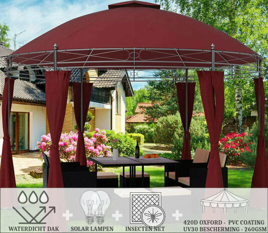 El Jardin - Rond Partytent - 350 cm - Waterdicht Dak - Wanden - Rood - Solar