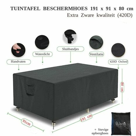 Tafelhoes Tuinmeubelhoes - 191 cm x 91 cm x 80 cm - Beschermhoes Tuintafel Rechthoek - Oxford 600D