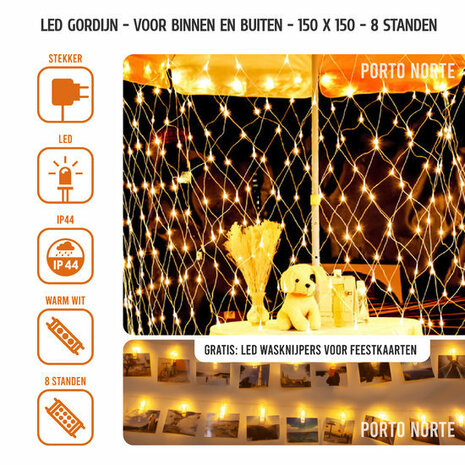 Lichtgordijn 200*110 - Gratis LED Foto Knijpers - 96 LED Warmwit - Mubarak Banner Ramadan decoratie Eid Mubarak - Suikerfeest