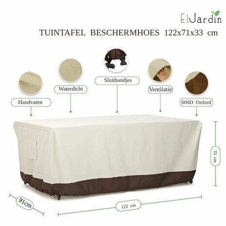 El Jardin - Tafelhoes Tuinmeubelhoes - 122 cm x 71 cm x 33 cm - Beschermhoes Tuintafel Rechthoek - Oxford 600D