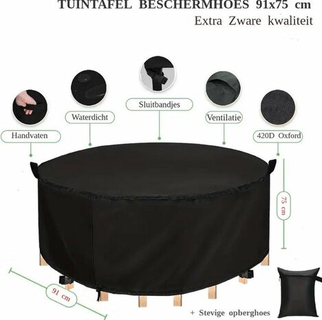 El Jardin - Tafelhoes Tuinmeubelhoes - 91 cm x 75 cm - Beschermhoes Tuintafel Rond - Oxford 600D