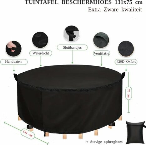 El Jardin - Tafelhoes Tuinmeubelhoes - 131 cm x 75 cm - Beschermhoes Tuintafel Rond - Oxford 600D