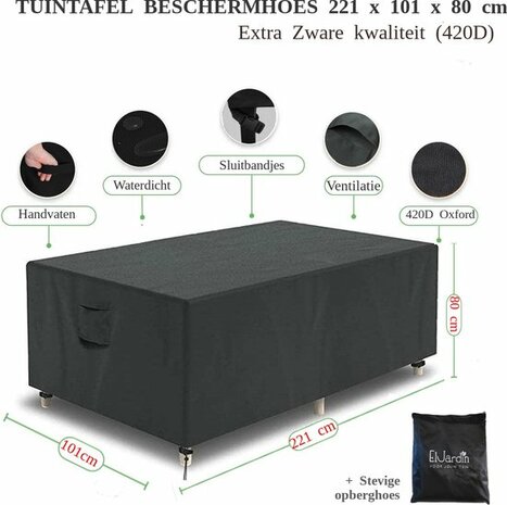 El Jardin - Tafelhoes Tuinmeubelhoes - 221 cm x 101 cm x 80 cm - Beschermhoes Tuintafel Rechthoek - Oxford 600D