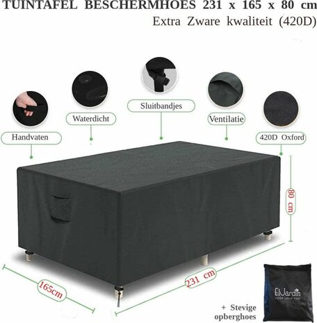 El Jardin - Tafelhoes Tuinmeubelhoes - 231 cm x 165 cm x 80 cm - Beschermhoes Tuintafel Rechthoek - Oxford 600D