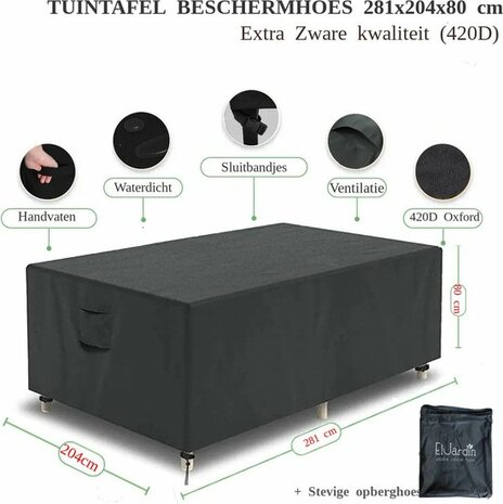 El Jardin - Tafelhoes Tuinmeubelhoes - 281 cm x 204 cm x 80 cm - Beschermhoes Tuintafel Rechthoek - Oxford 600D