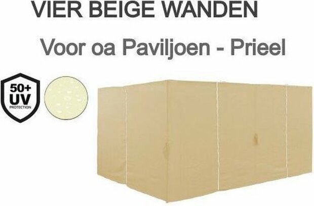 El Jardin - Zijwanden voor Partytent - 360 x 260 - Beige - Voor paviljoen met 6 poten